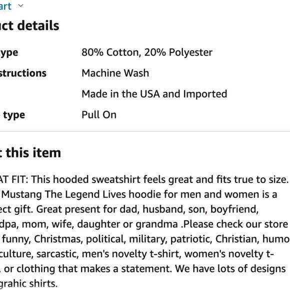 Medium Ford Mustang The Legend Lives Sweatshirt Classic Muscle Cars Hoodie Black - Picture 6 of 7